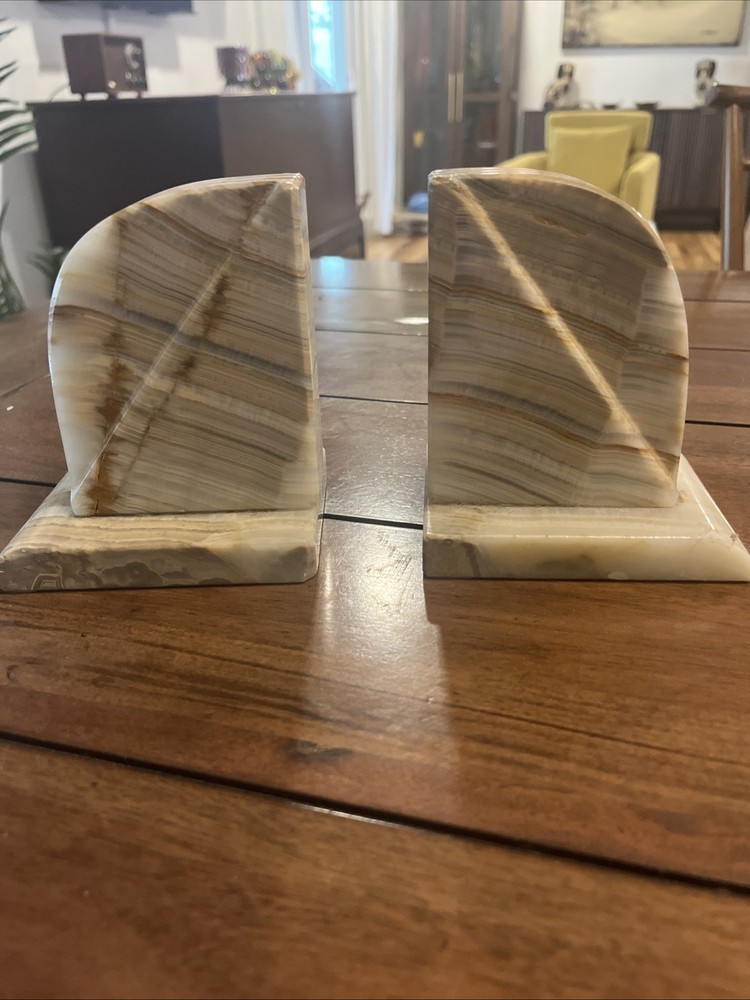 Carved Natural Stone Bookends  Mid Century Modern