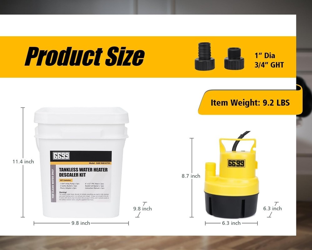 6699 Tankless Water Heater Flushing Kit Includes 1/4HP Submersible Utility Pump