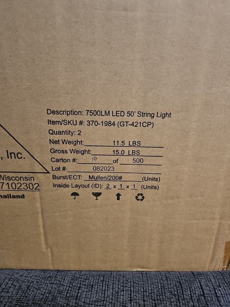 2x 50FT Led Work Light 7,500LM Waterproof Construction String Lights Linkable