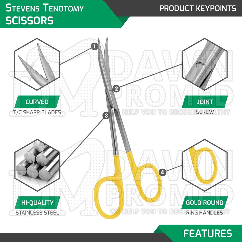 TC Stevens Tenotomy Scissors 4.5" Curved Sharp Surgical Instruments German Grade