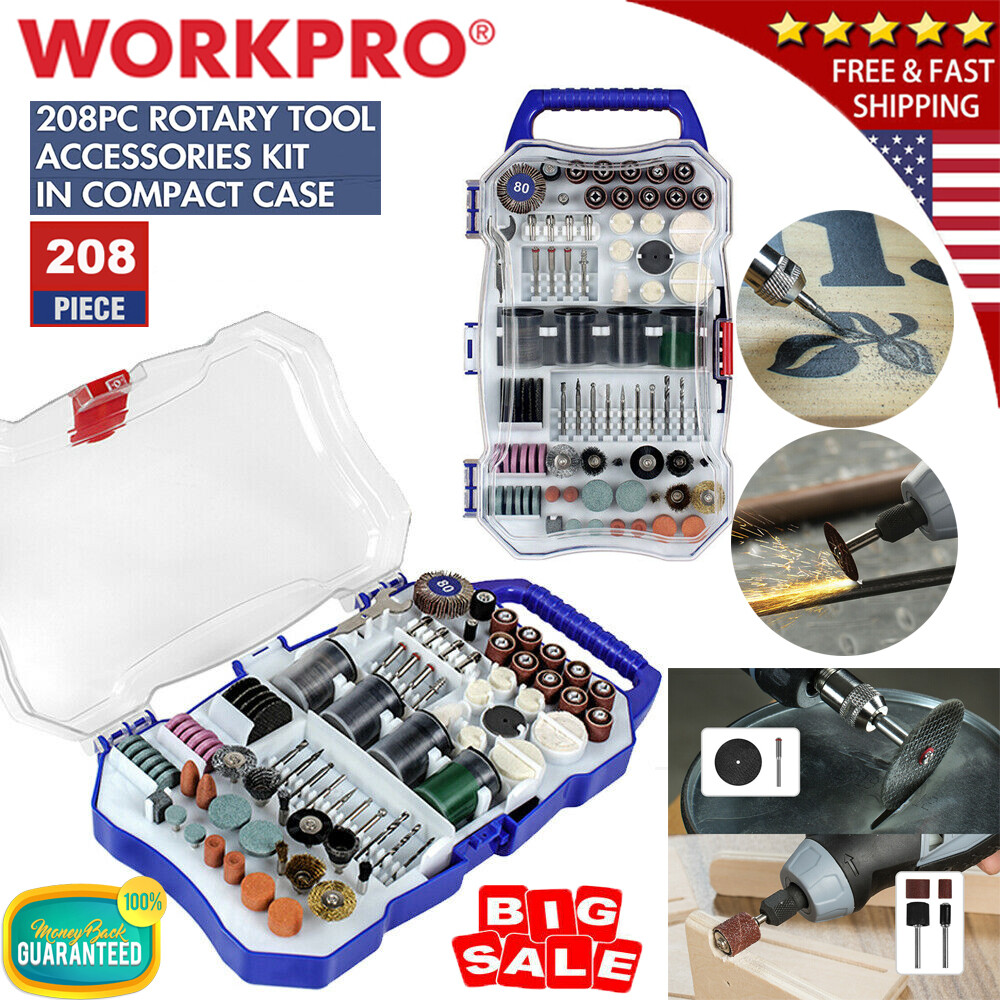 WORKPRO 208PC Rotary Tool Dremel Accessory Kit Cutting Sanding Grinding Tool NEW