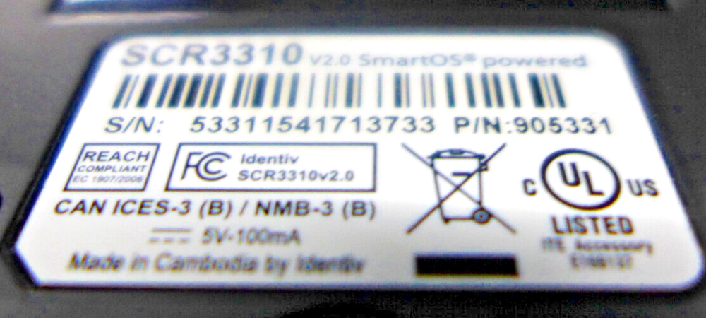 New Identiv SCR3310v2.0 USB Smart Card Reader 905331