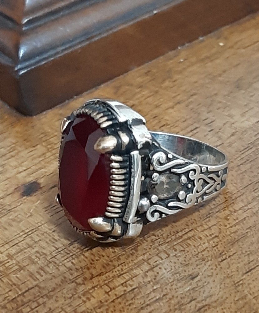 Men 925 Silver Ring Solitaire Ruby Spinel Ring Man Sterling $