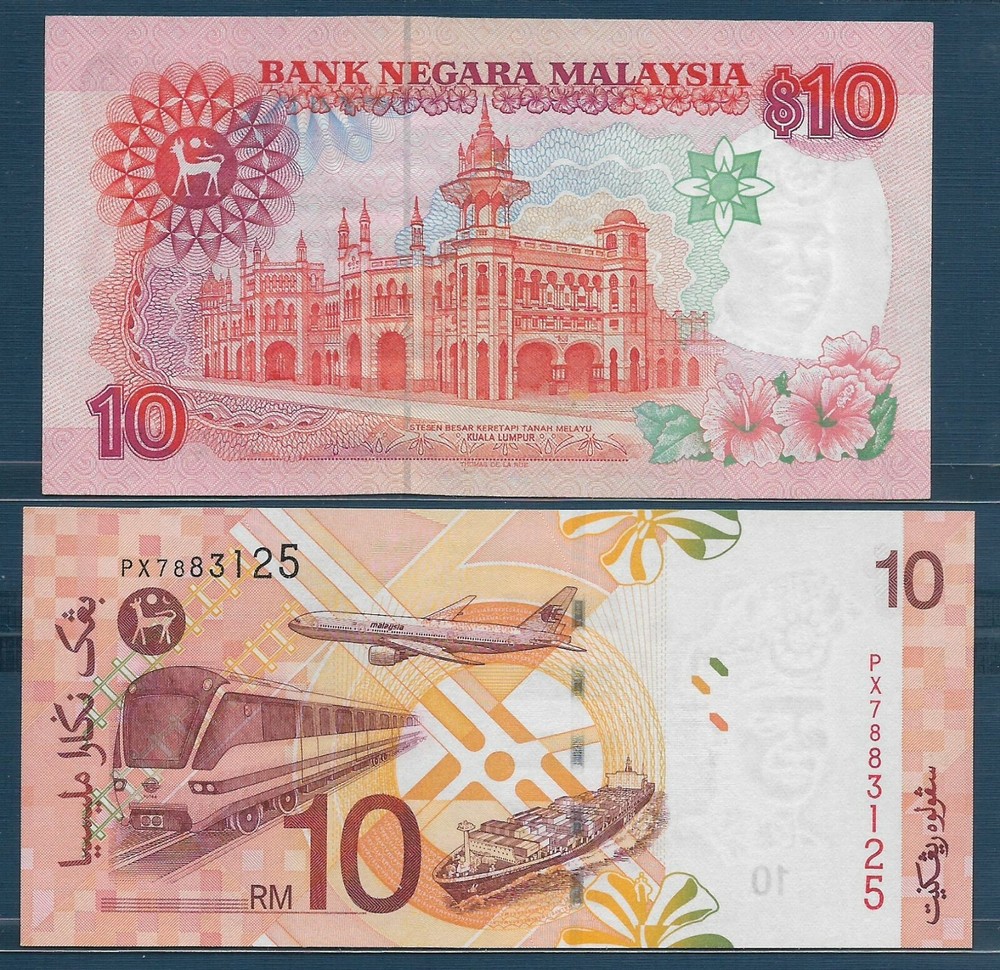 Malaysia 10 Ringgit 2 Pcs Lot, 1989 2004, P 29 46, UNC