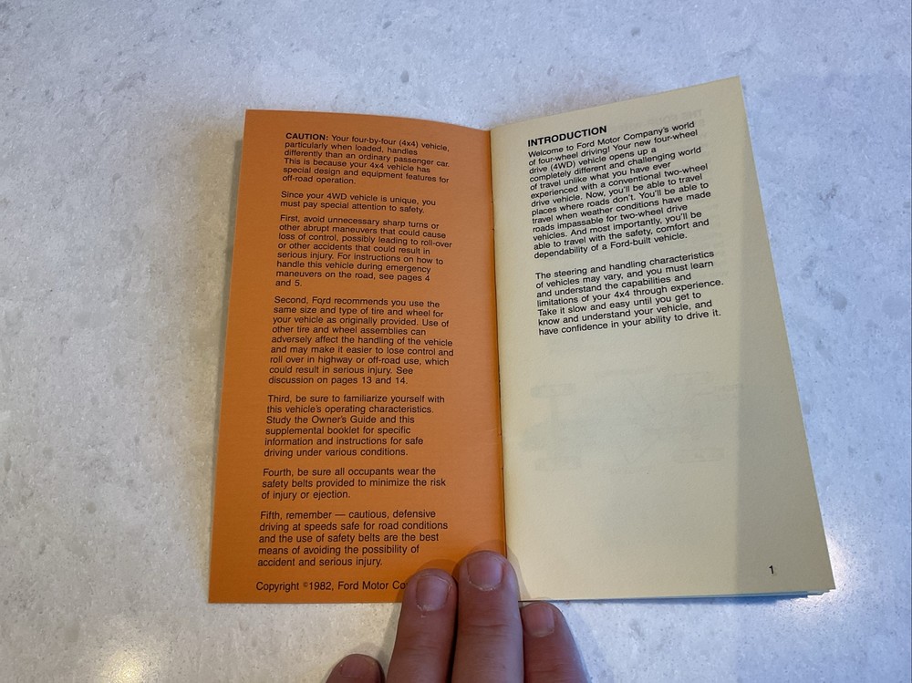 1982 Ford Owners Guide Supplement For Safe 4x4 Driving