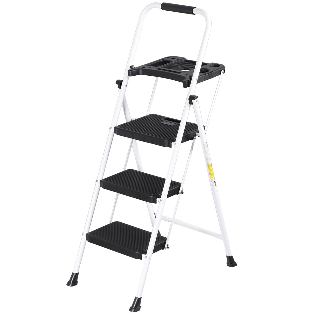 Step Ladder Sturdy 3-Step Ladder with Tool Platform Folding Ladder Lightweight