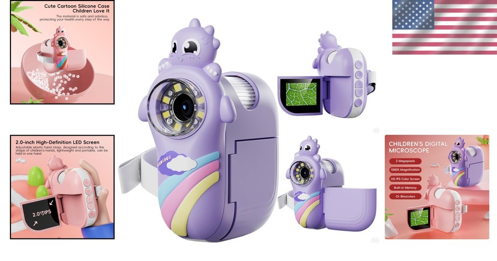 Kid-Friendly Digital Microscope - Adjustable Light, Photo Storage, Birthday Gift