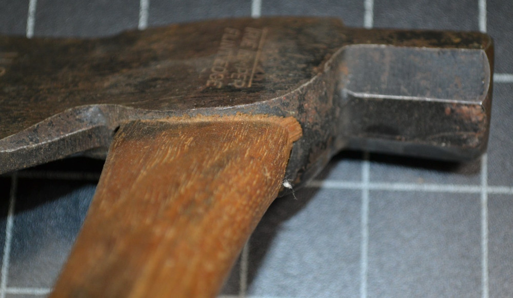 TRUE TEMPER - FLINT EDGE - U.S.A. MARKED - HALF HATCHET WITH ORIGINAL HANDLE
