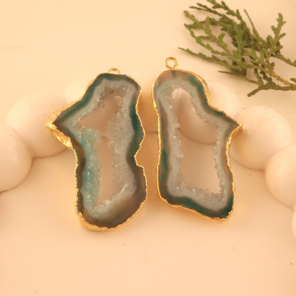 Natural Geode Slice Gold Electroplated DIY Pair Connectors For Making Earring