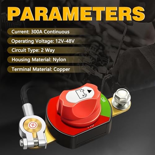 Side Post Battery Disconnect Switch 12V-48V 300A Battery Power Isolator Cut