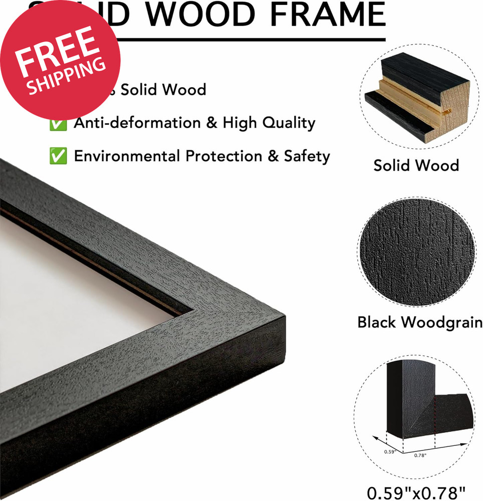 8X10 Picture Frame, Solid Wood Picture Frames with Plexiglass, Display 5X7 with