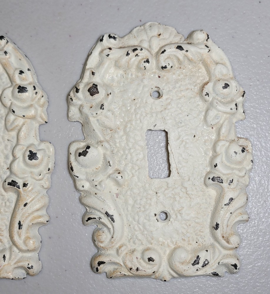 2 Shabby Chic Distressed Cast Iron single toggle light switch wall plate covers