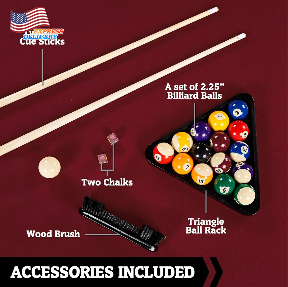 Billiard Tables Pool Tables w/Preassembled Playfields & Billiard Accessory Set