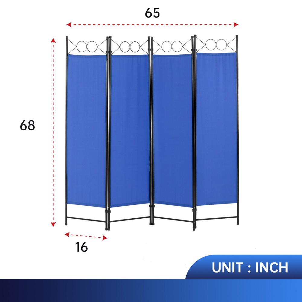 FDW 5.6FT 4 Panel Room Divider, Steel Frame Screen Folding Privacy Divider, Blue