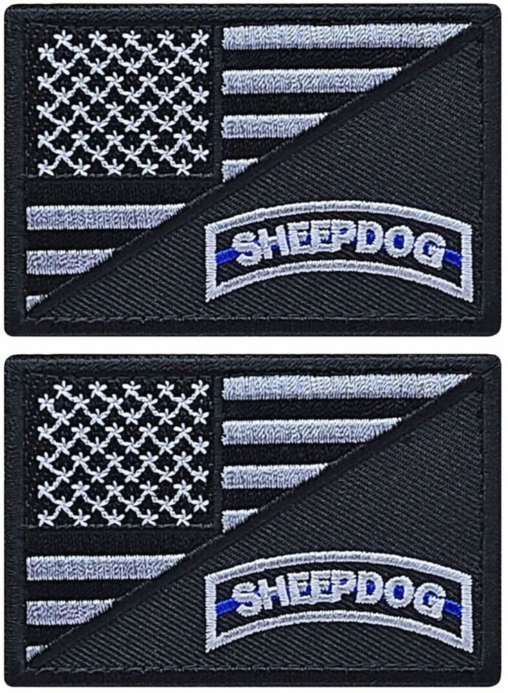 SHEEPDOG THIN BLUE LINE LEO USA FLAG PATCH  | 2PC HOOK BACKING 3"x2"