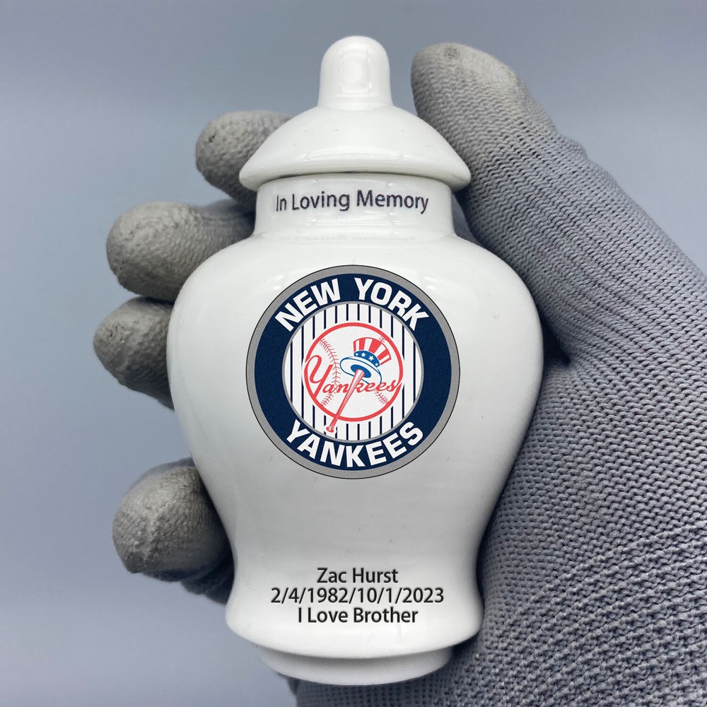 Ceramic Baseball Urn – New York Yankees Theme, Custom Text