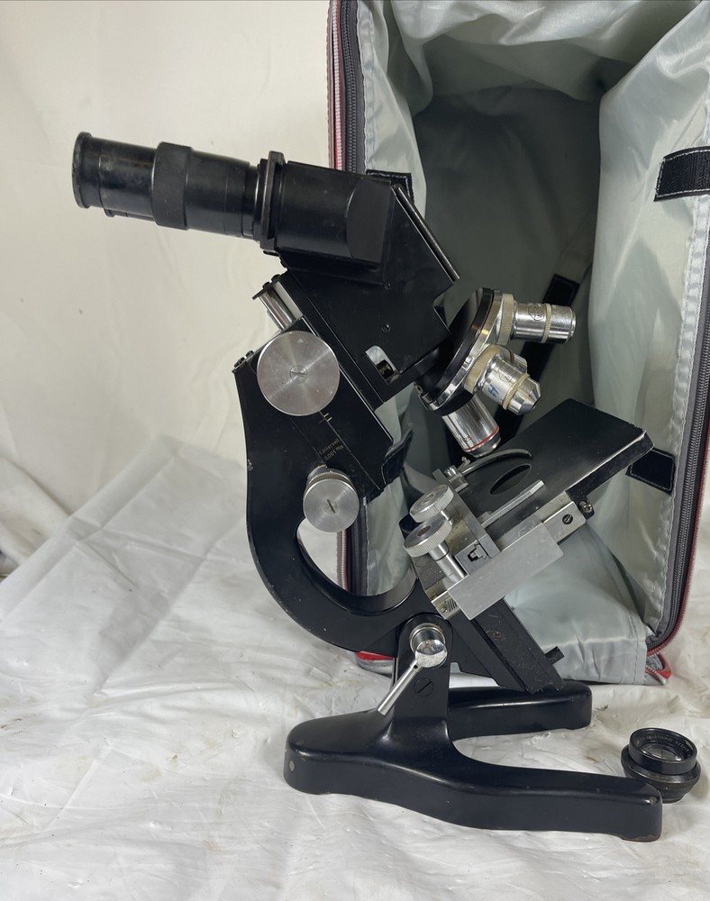 Vintage Ernst Leitz Wetzlar Germany Binocular Microscope With Soft Case