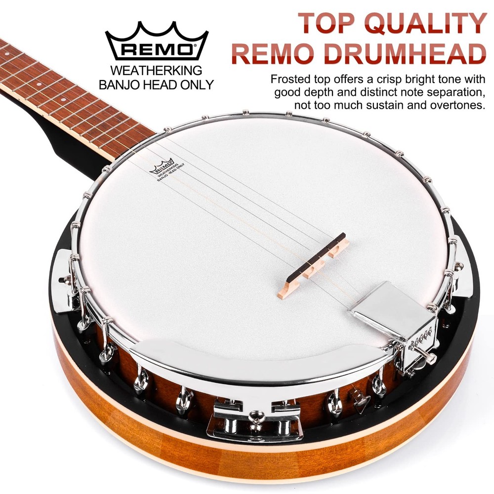 Vangoa Banjo 5 String Beginner Full Size Kit, Remo Head 24 Bracket Open Back ...