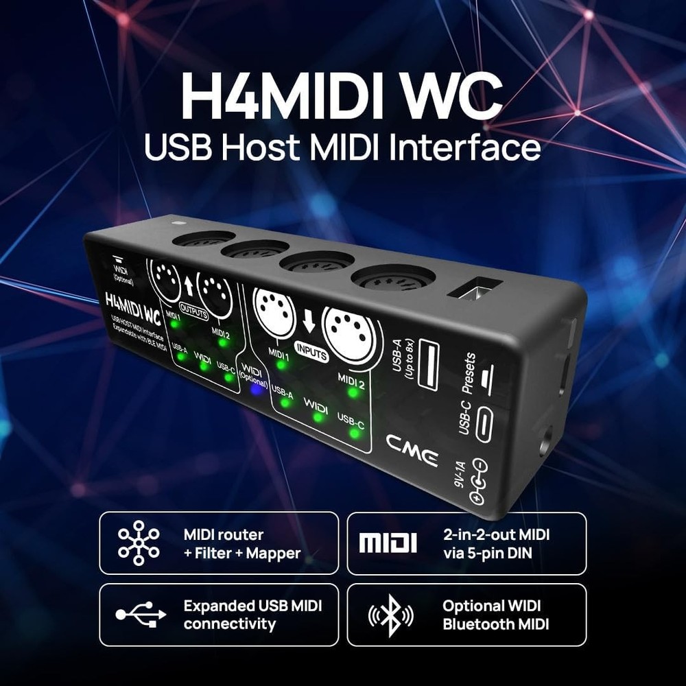 Standalone USB MIDI Host Interface With USB C 4x4 MIDI Routing Dual Power