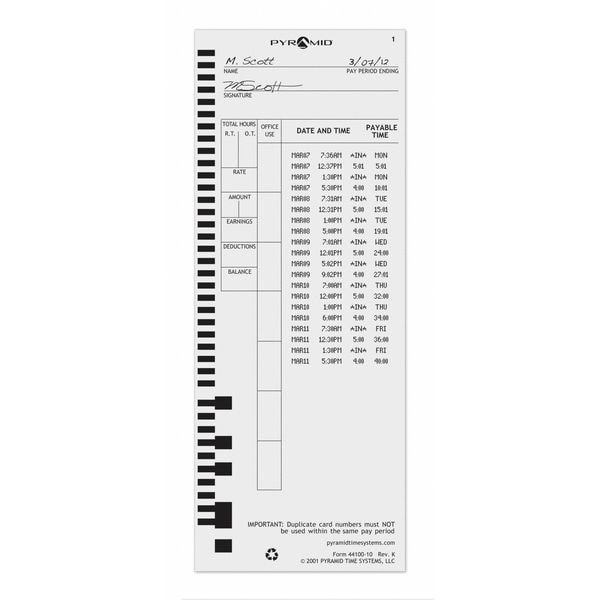 Pyramid 44100-10 Time Card,Pk100