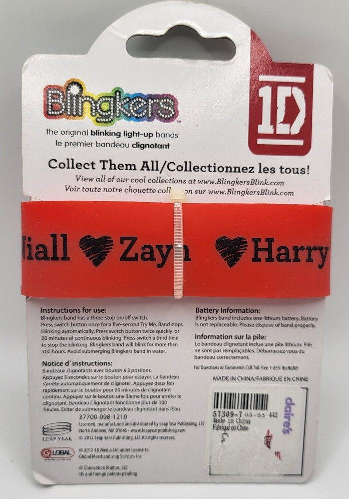 One Direction 1D Blingkers Light-Up Red Rubber Bracelet