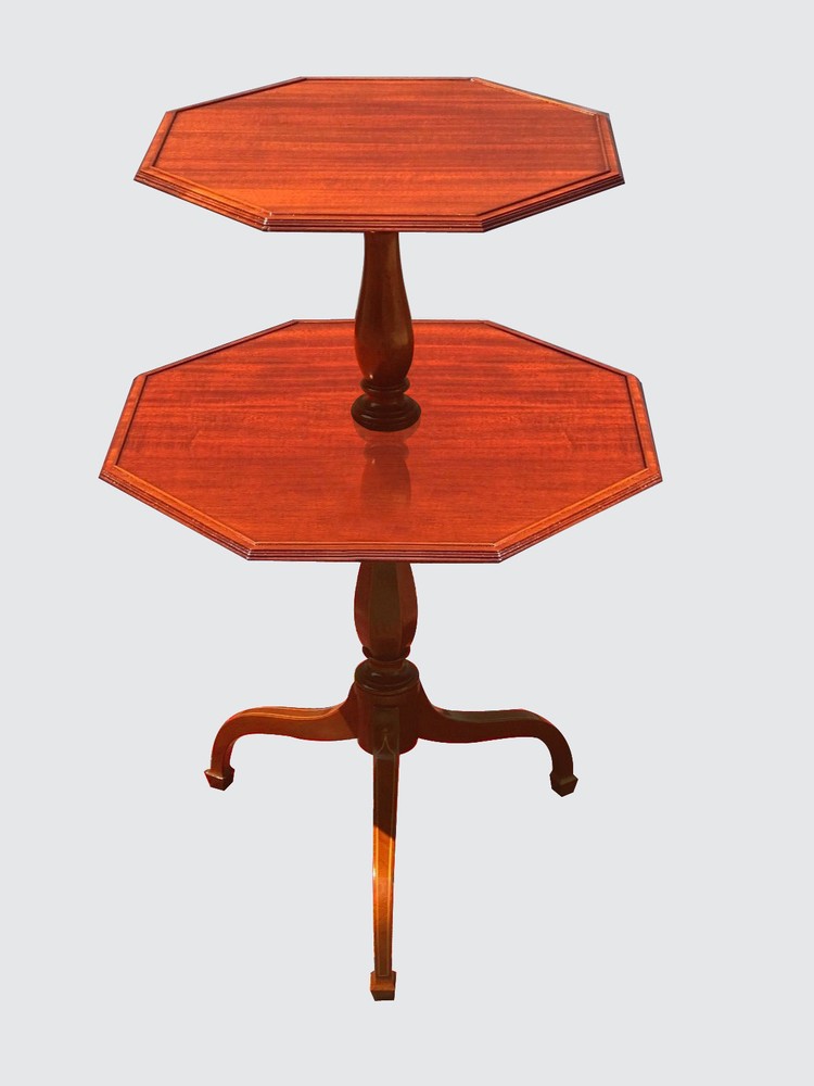 FEDERAL STYLE INLAID MAHOGANY TWO TIER OCTAGONAL SERVING TABLE - NATHAN MARGOLIS
