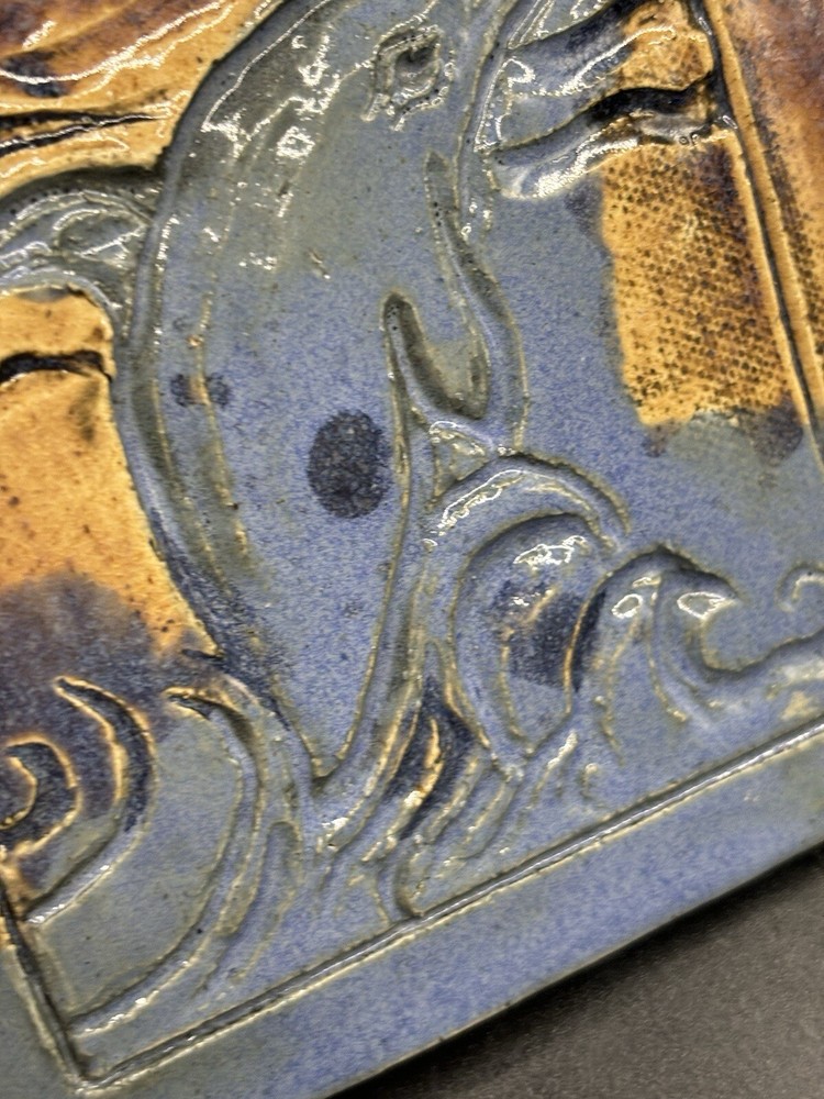 Dolphin Studio Art Pottery Tile By Piper 4.5” Square Signed Handmade