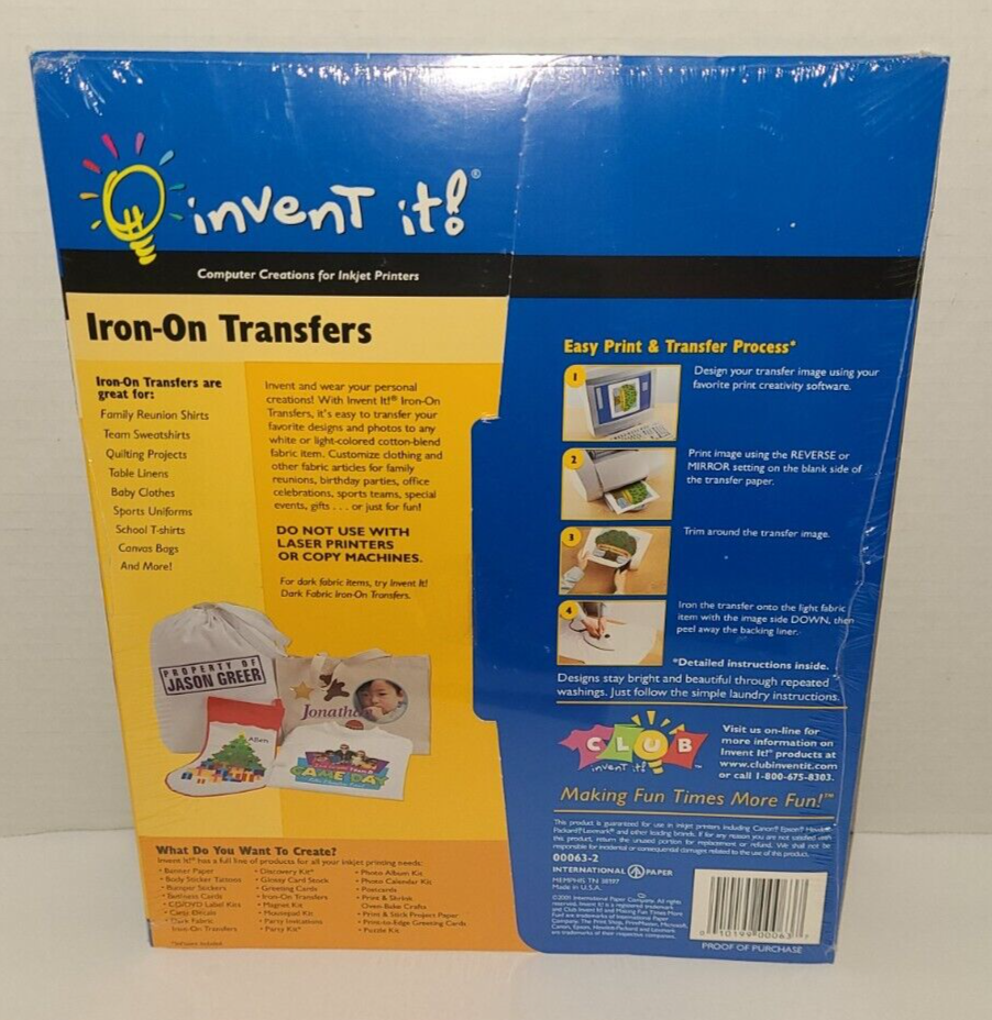 Invent It Iron-On Transfers for Light Fabrics 10 Sheets 00063-2 Inkjet Printers