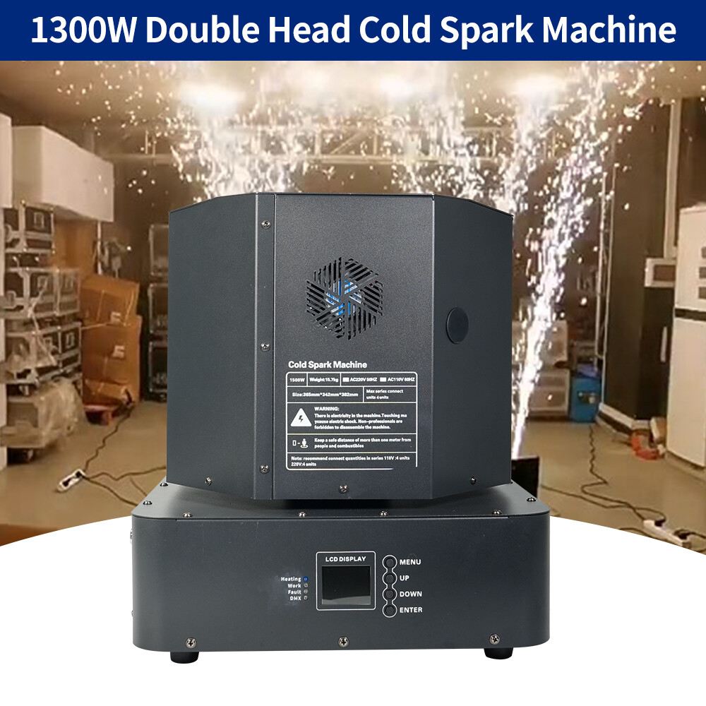 1300W Spin Double Head Cold Spark Machine DMX Sparkler Machine Firework Fountain