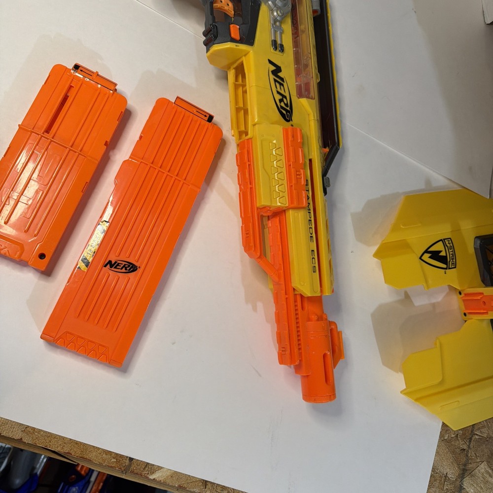 Nerf N Strike Stampede ECS Working Blaster with/Clips/Shield/darts- TESTED