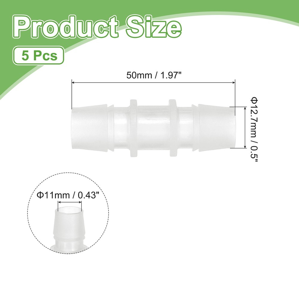 5pcs Plastic Hose Barb Fitting, 1/2" Barbed Hose Pipe Fitting Adapter, Clear
