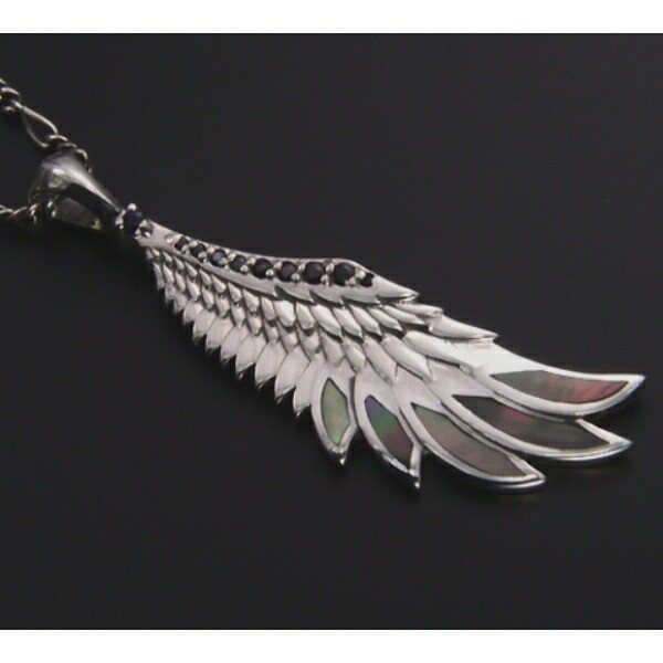 SAINTS Black Wing Shell Sterling Silver Necklace w/ Chain