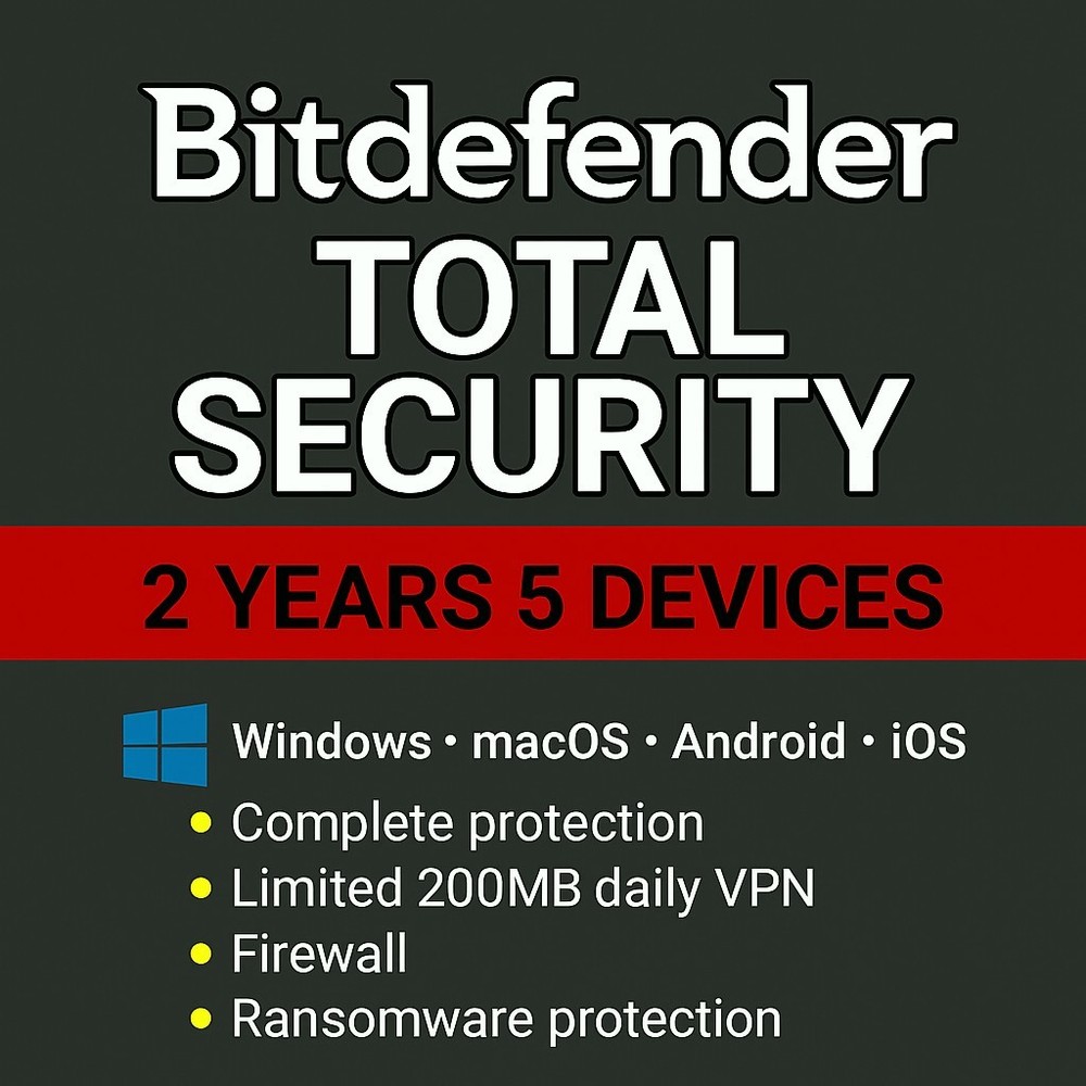 Bitdefender Total Security - 2 Years 5 Devices (Windows, MAC, Android)