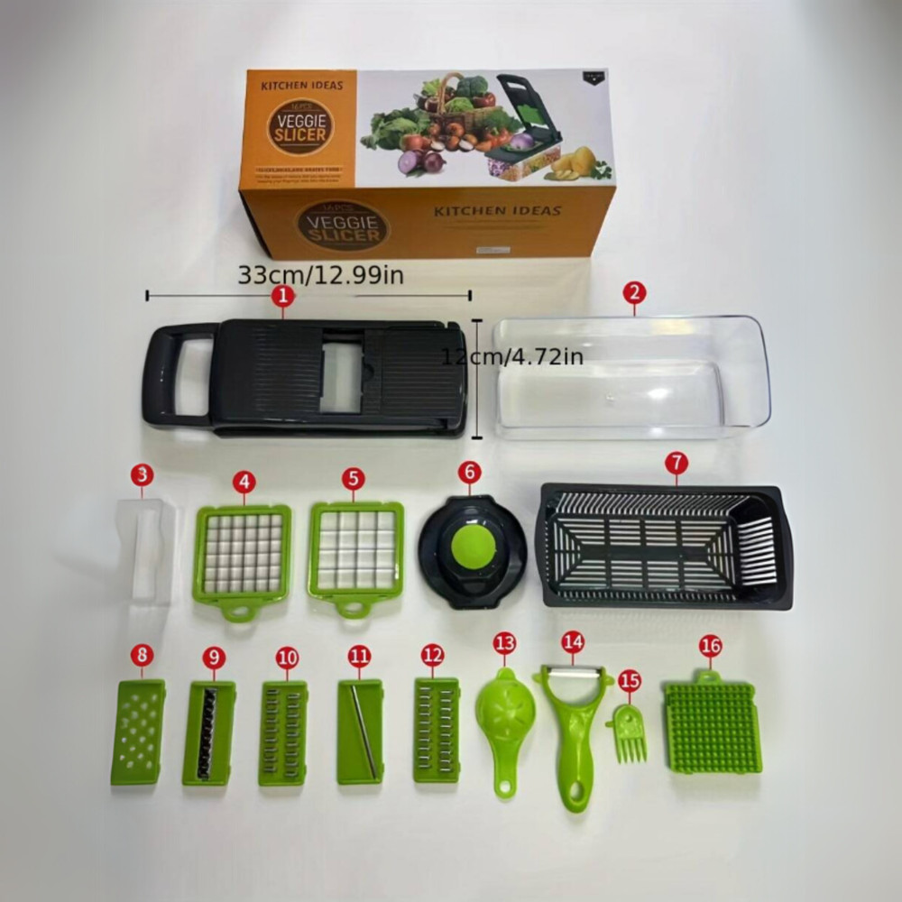 16 in 1 Vegetable Chopper & Spiralizer with Food Container Home & Kitchen Tools