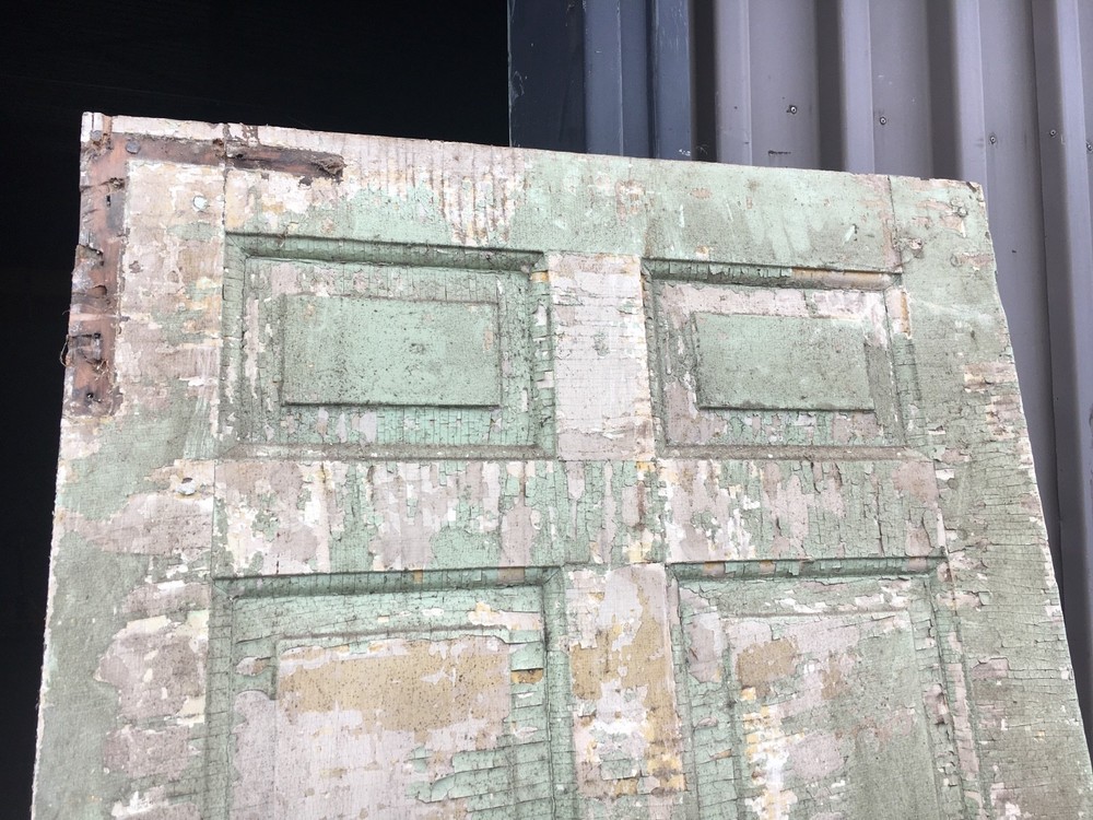 c1830 Raised panel door old crusty paint 77.5" x 29" - five panel old hardware-A