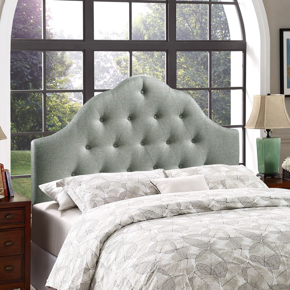 Modway High Arched Button-Tufted Upholstered Fabric King Size Headboard in Gray