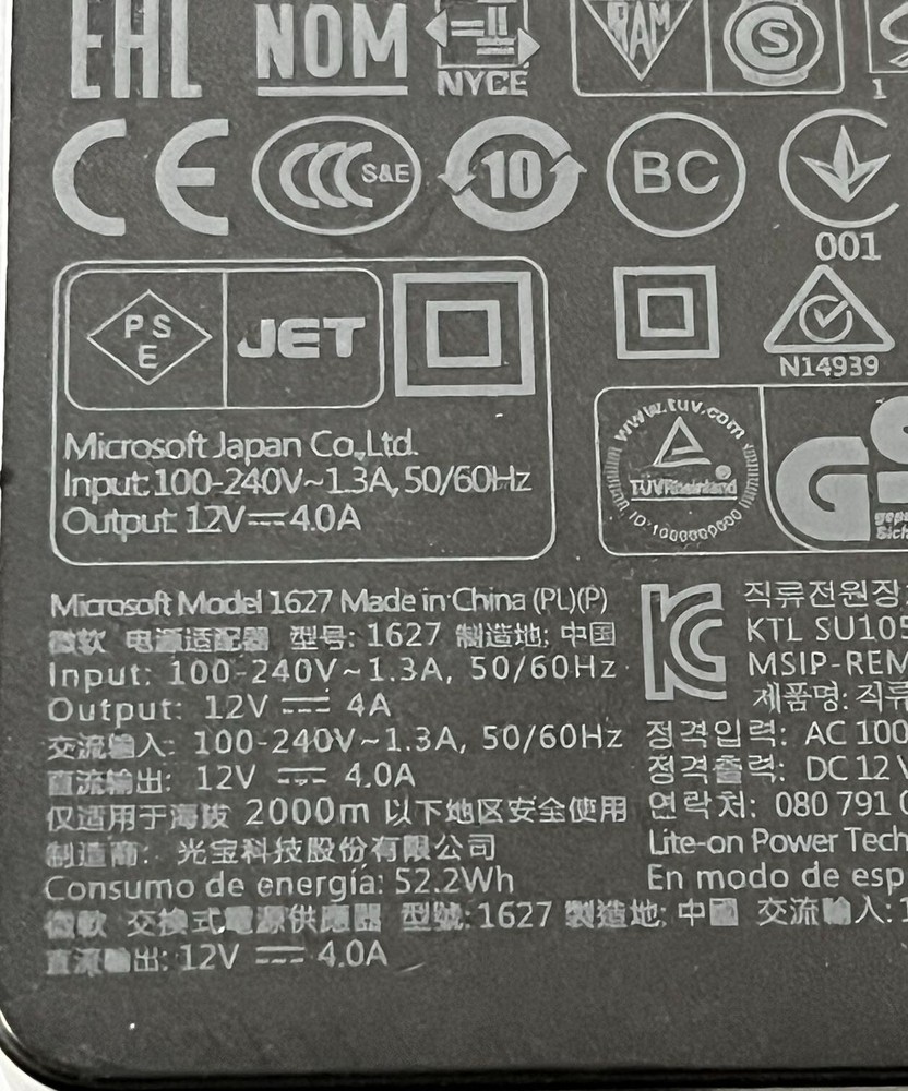 Microsoft Surface 48W Genuine Power Adapter Charger AC Model 1627