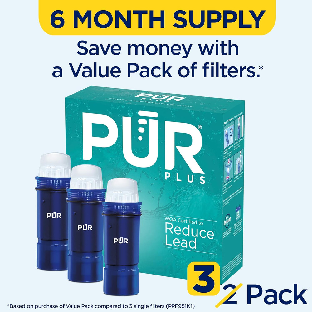 PUR Plus Water Filter Replacement for Pitchers & Dispensers, 3 Count