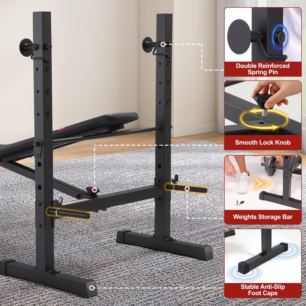 OPPSDECOR Multi-Function Weight Bench Set with Squat Rack Leg Extension & Curl