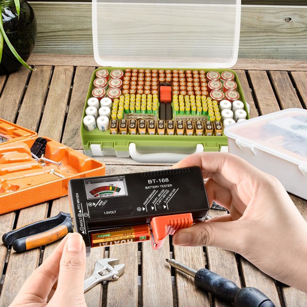 Battery Organizer Storage Holder Case with Double-Sided, Garage Box with Test...