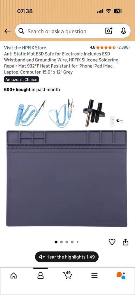 Anti-Static Mat and Wrist Strap Set with Grounding Wire