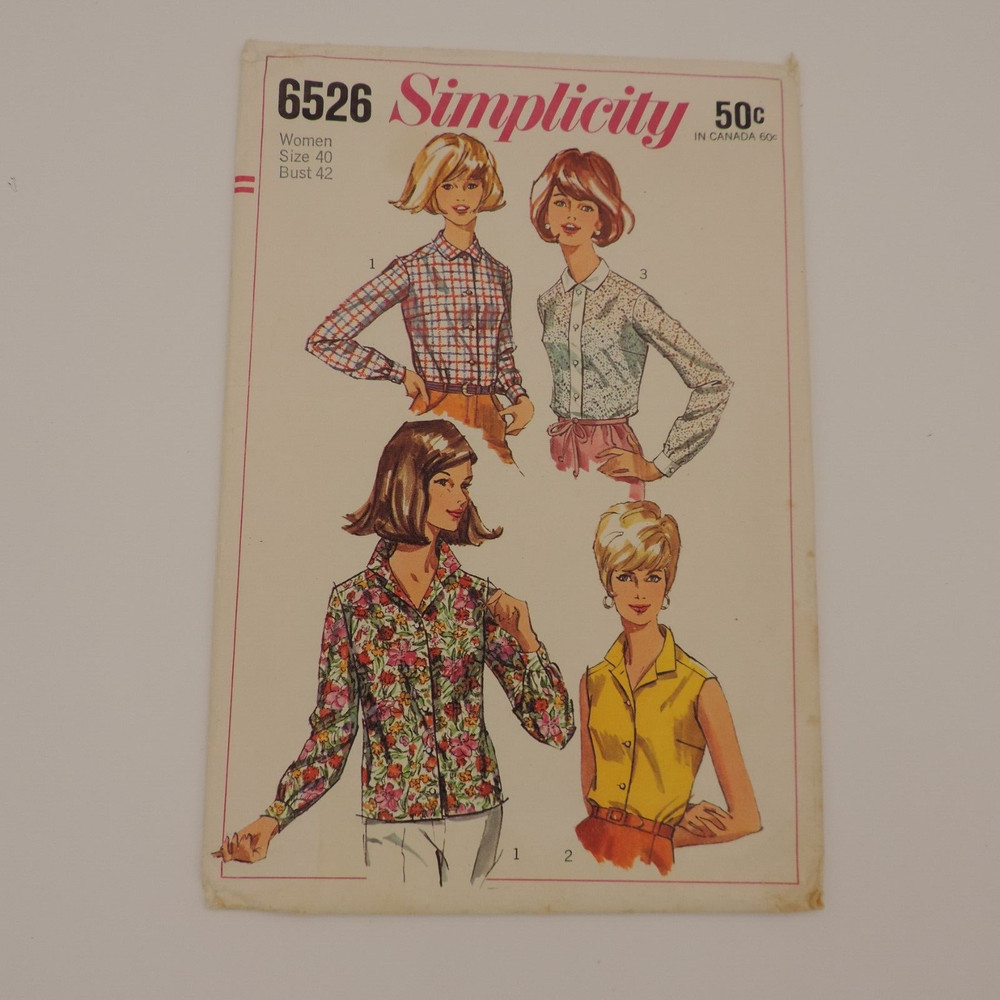 Simplicity 6526 Miss Button Front/Collared Blouse Size 40 B: 42 Complete