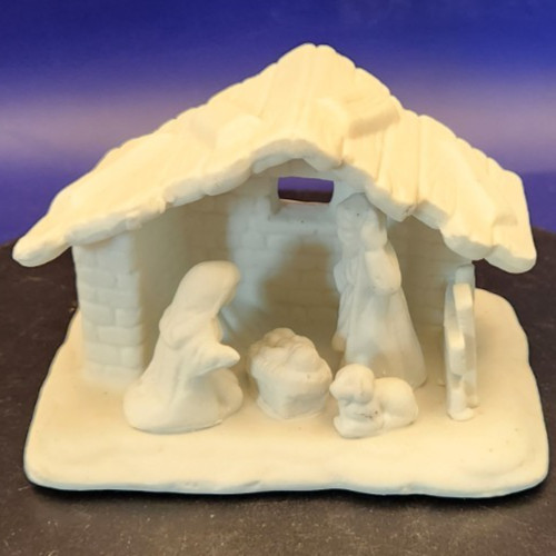 Mini Ceramic 4" Bisque NativityManger Scene