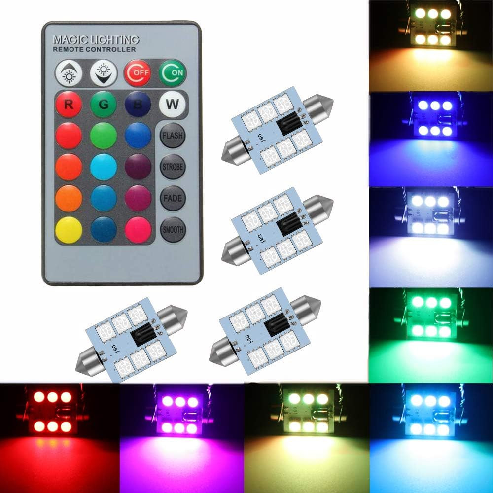 4-Pack RGB 578 LED Bulbs | 16-Color Remote Control Interior Dome & Map Lights