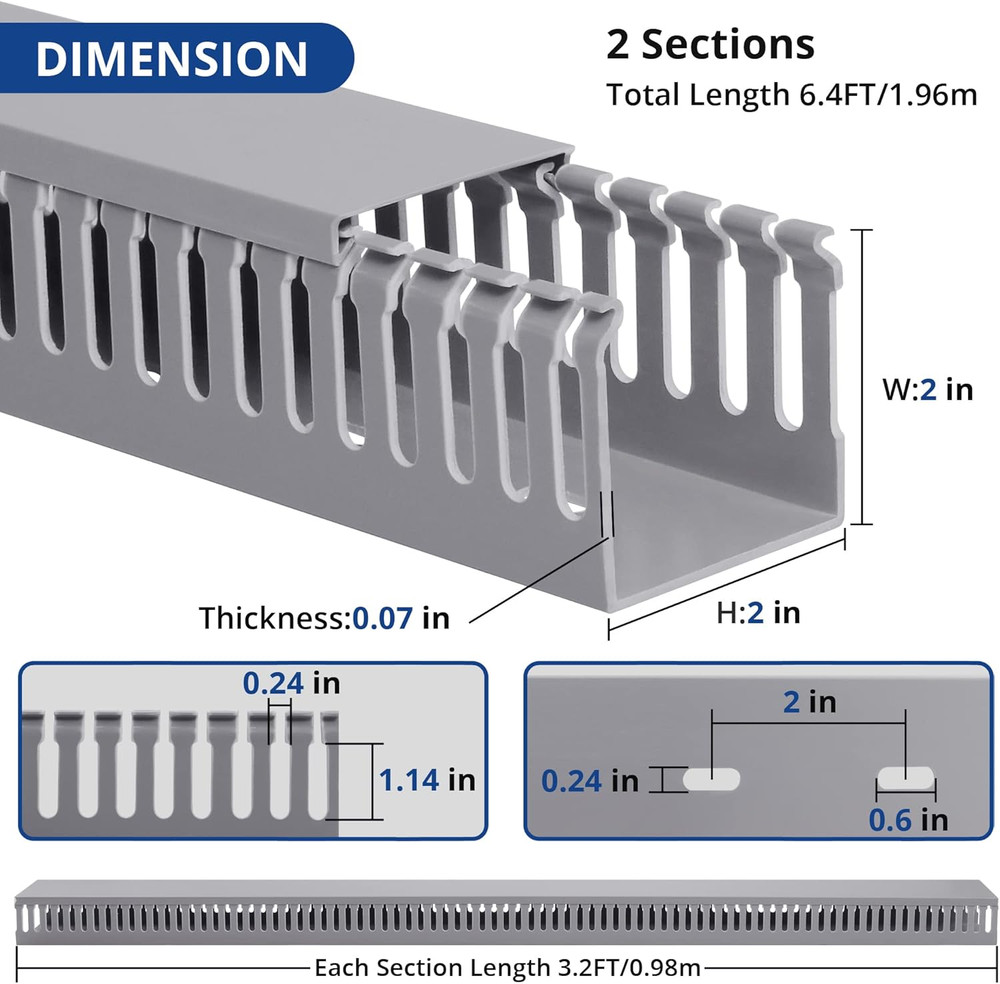 2X2In Server Rack Cable Management, 6.6FT (2 X L3.3FT) Cable Duct Cable Raceway