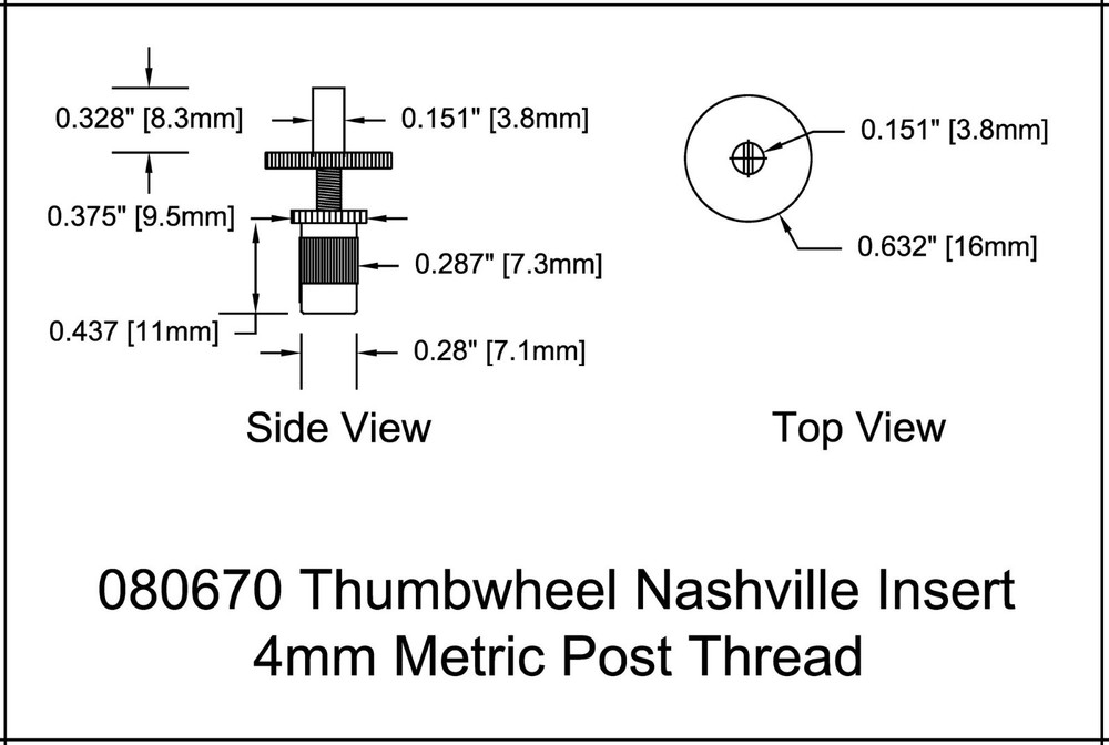 Bridge Thumbwheel set with bushing Chrome, 080670CH