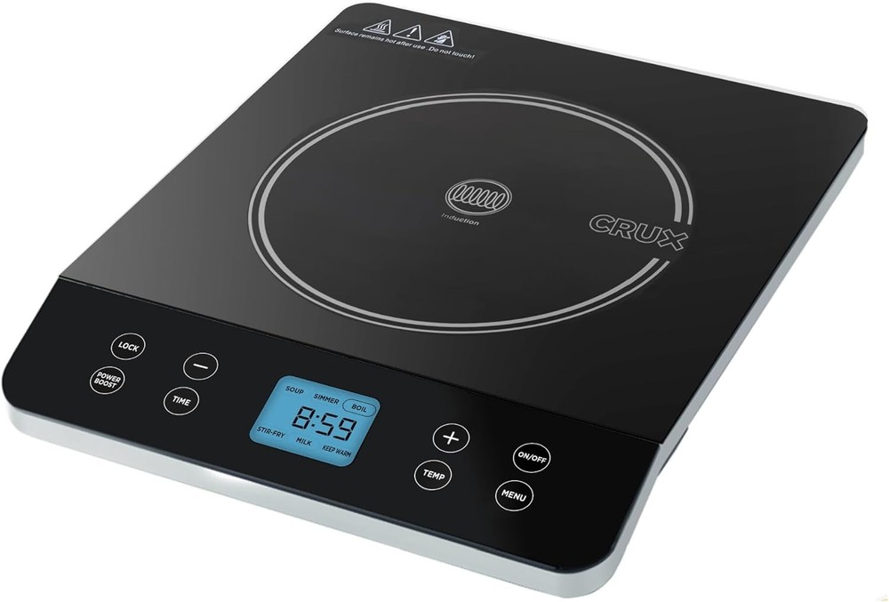 CRUX PORTABLE INDUCTION COOKTOP, PROGRAMMABLE SINGLE BURNER, 1800 WATT - BLACK