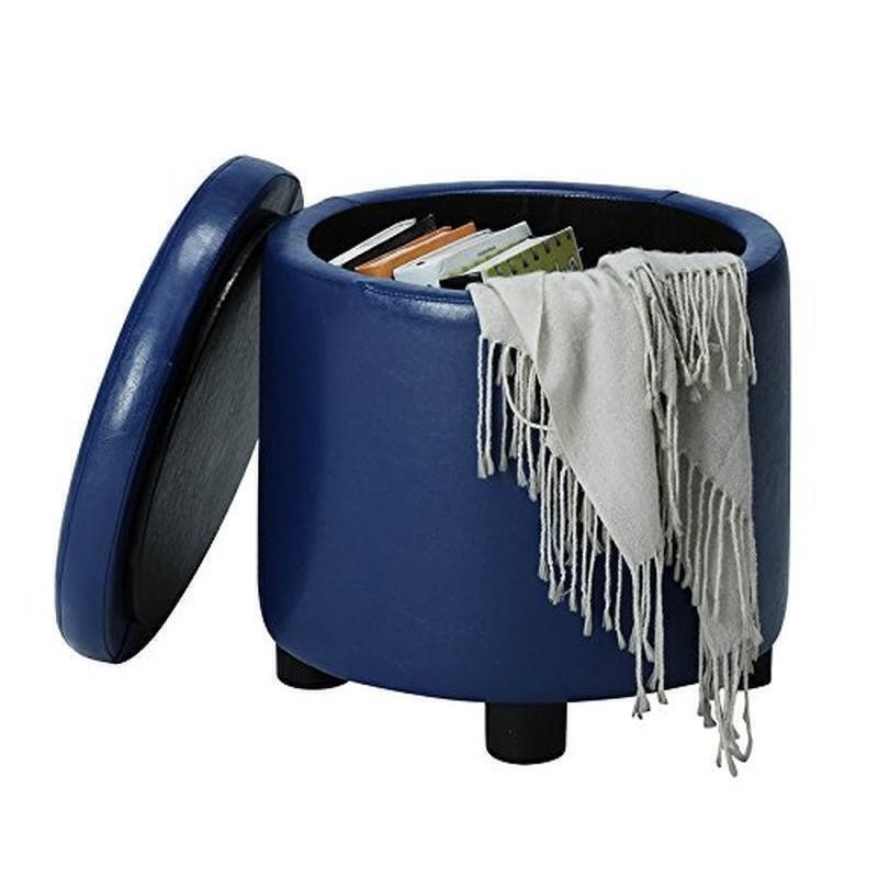 Round Ottoman Storage Multi Functional Tray Lid Upholstered Foam Cushioned New
