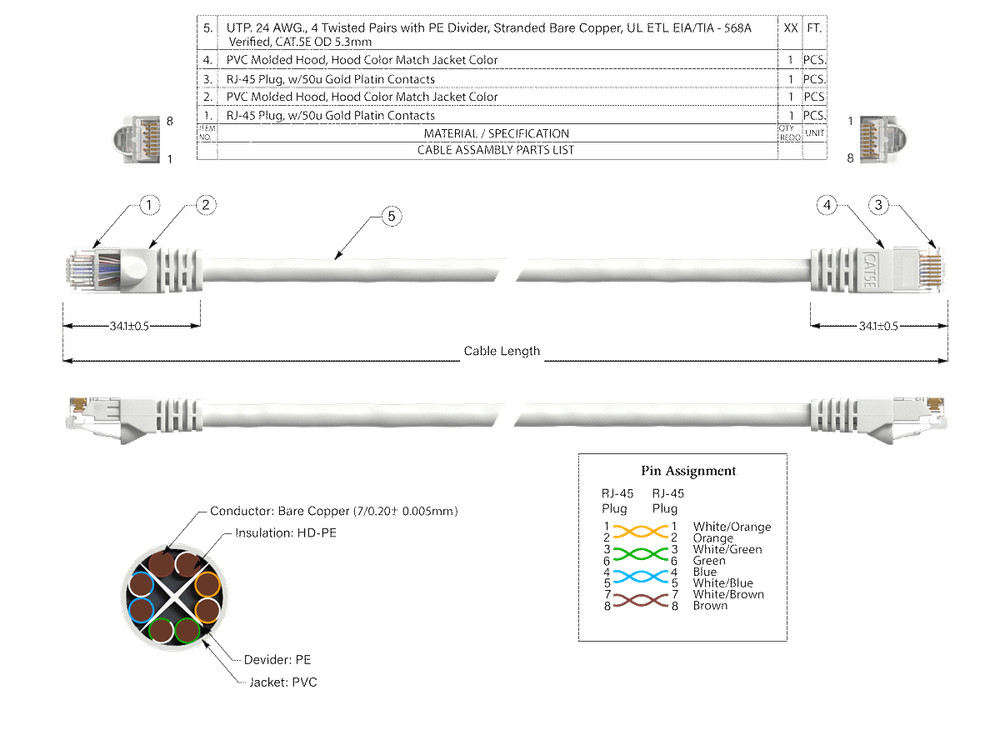 100ft Cat5e UTP Ethernet Network Patch Cable Snagless 24AWG Bare Copper, White