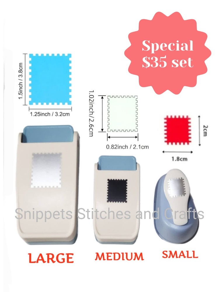 3pc SET Rectangular Postage Stamp Paper Punch Craft Punch Paper Scrapbooking